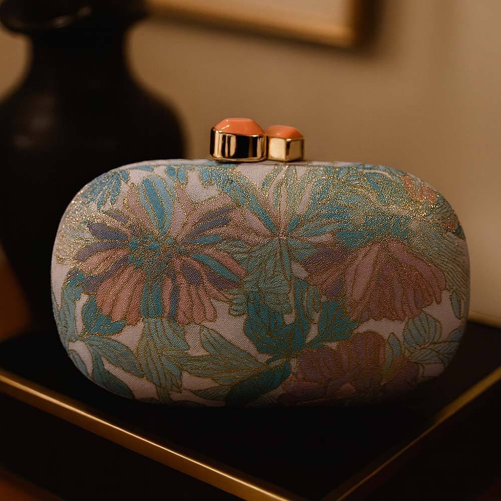 Trending Elegant Women Single Shoulder Evening Clutch Bag Floral Fabric Crossbody Bag Clutches for Party Wedding