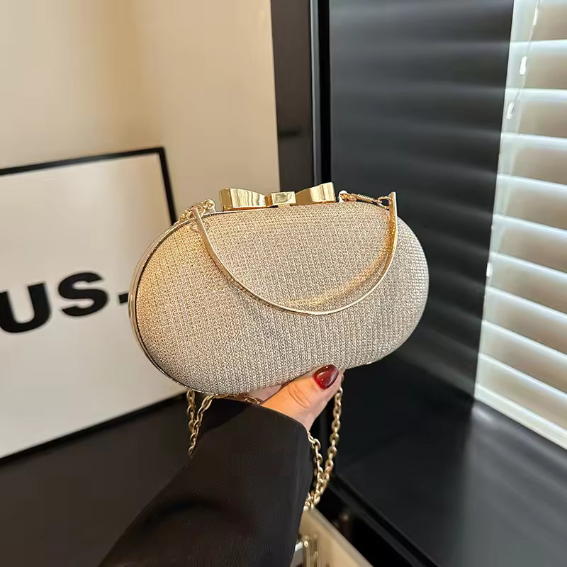 Stylish Shoulder Bag Glossy Shiny Crystal Purses Trendy Metal Evening Bag for Party Cocktail