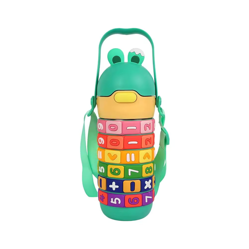 Stainless Steel Children's Educational Cartoon Insulated Cup Student Strap Portable Sports Water Bottle High-Value Straw Cup