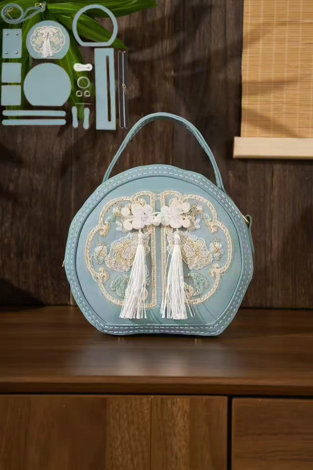 Chinese Style Embroidery Ethnic Zipper Large Capacity Sustainable PU Half Moon Handbag