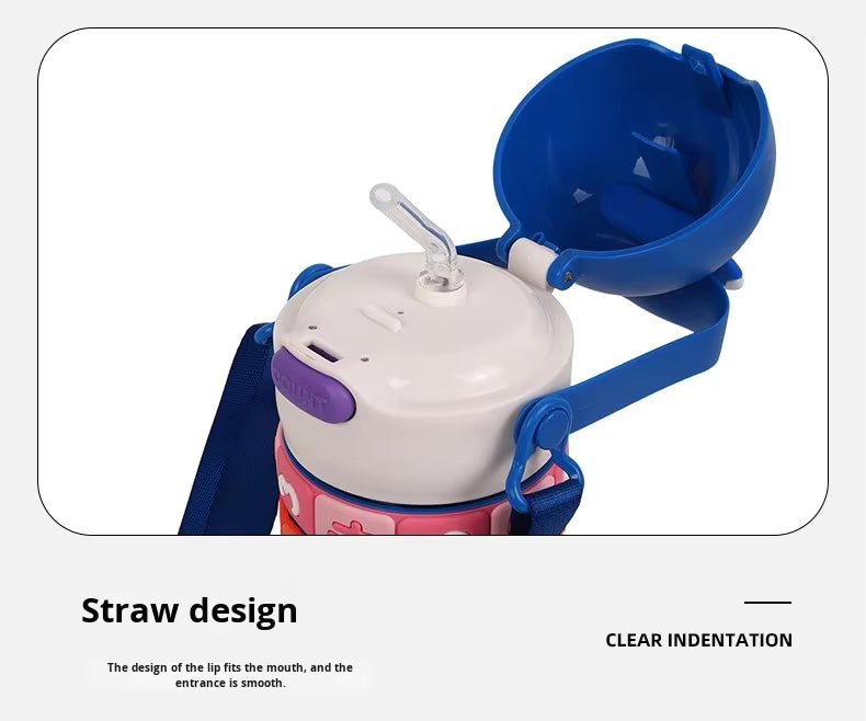 Stainless Steel Children's Educational Cartoon Insulated Cup Student Strap Portable Sports Water Bottle High-Value Straw Cup