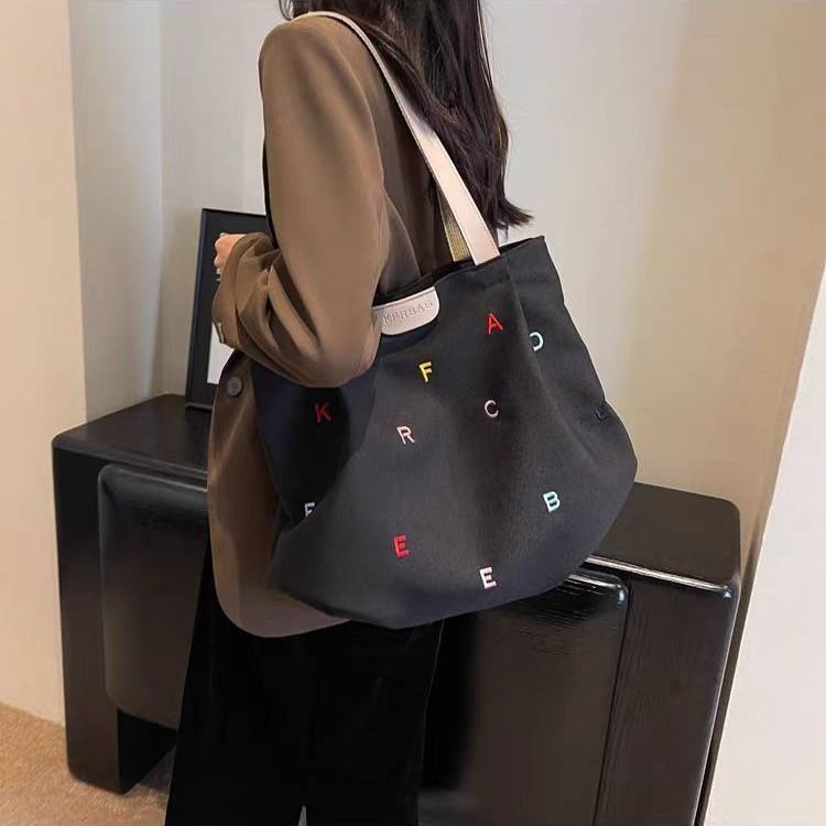 Trendy Embroidered Canvas Tote Bag for Women