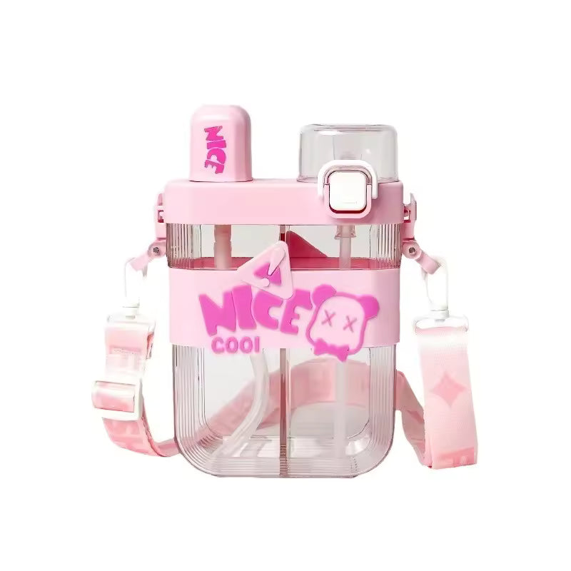 Split Double Drinking Cup Direct Drinking Suction Cup Unisex Large Capacity Portable Kettle PC Material Students School Use