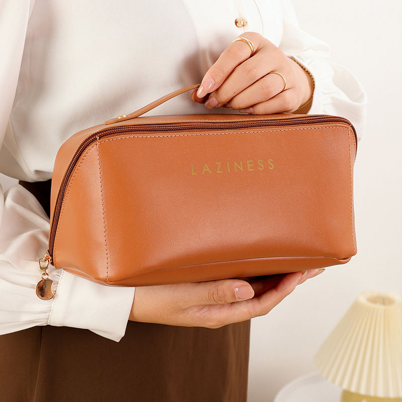 Large Capacity Travel Cosmetic Bags Outdoor Portable Pu Leather Zipper Makeup Bag for Washing Beauty