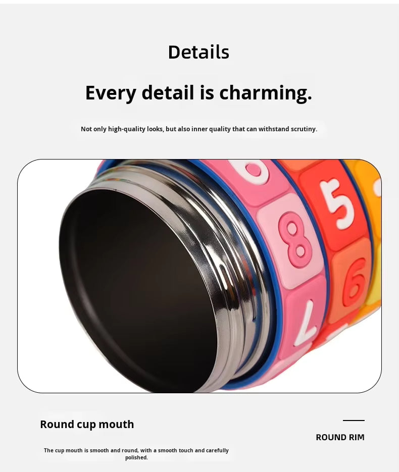Stainless Steel Children's Educational Cartoon Insulated Cup Student Strap Portable Sports Water Bottle High-Value Straw Cup