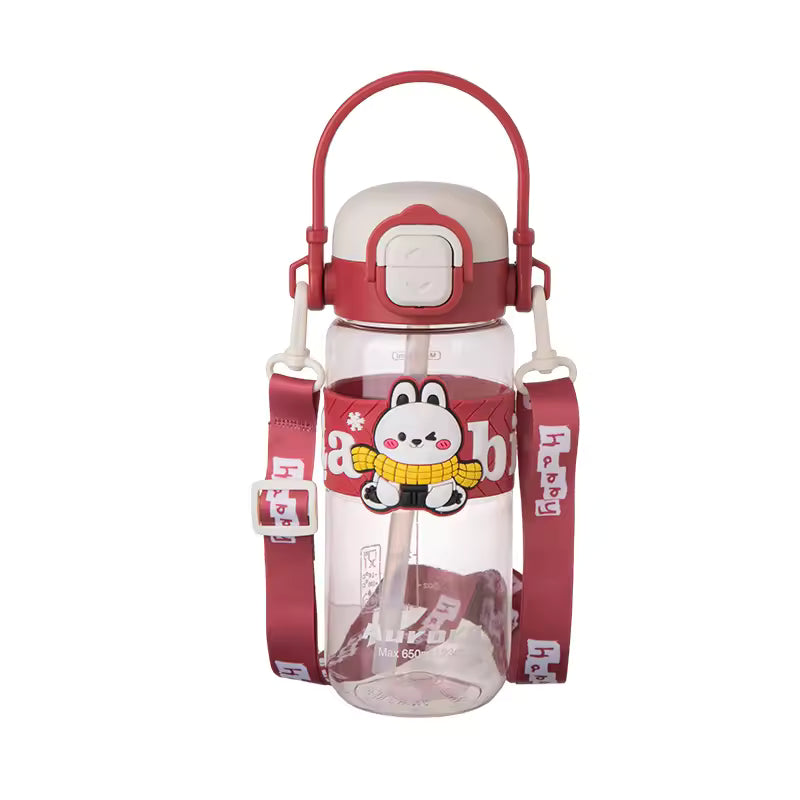 Cartoon Cute Portable Leakproof Double Drinking Straw Cup 600ml Direct Drinking Safe Men Women Children Food Grade Plastic