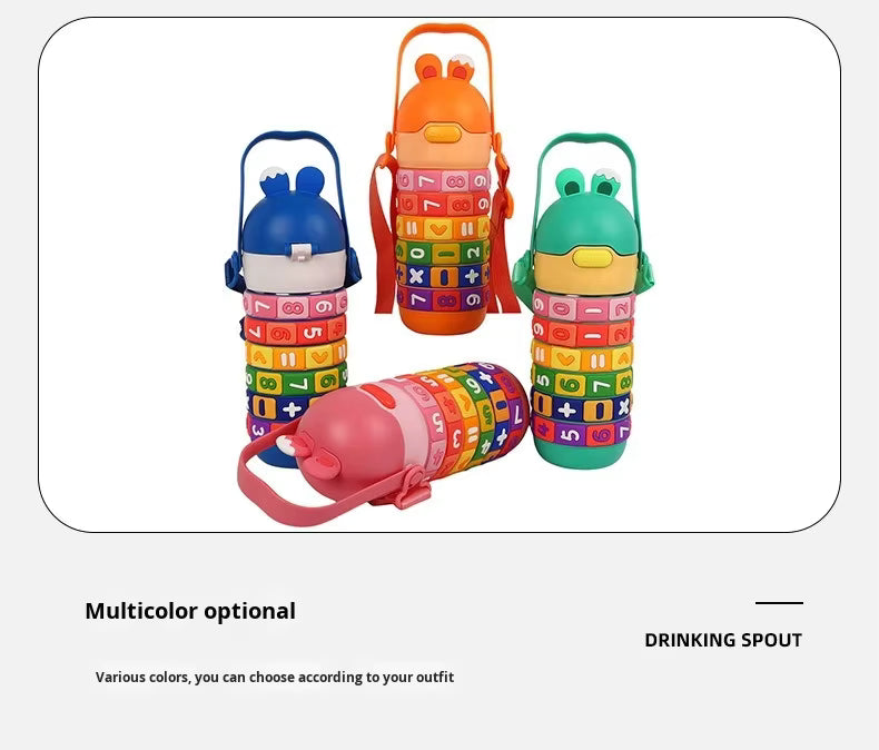 Stainless Steel Children's Educational Cartoon Insulated Cup Student Strap Portable Sports Water Bottle High-Value Straw Cup