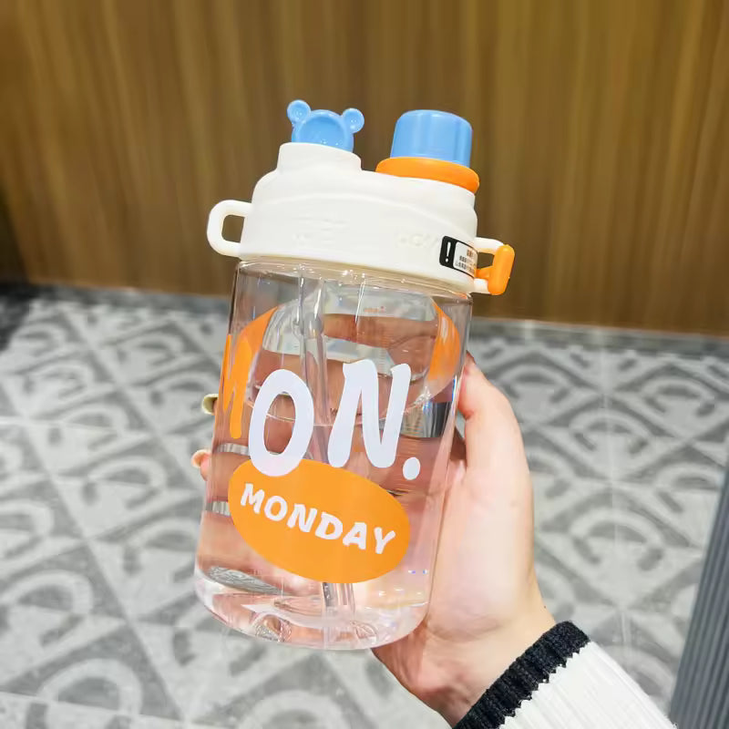 Water Cup Girls High-value Small Cute Student Double Drinking Straw Type Summer New Children Crossbody PC Suction Cup General