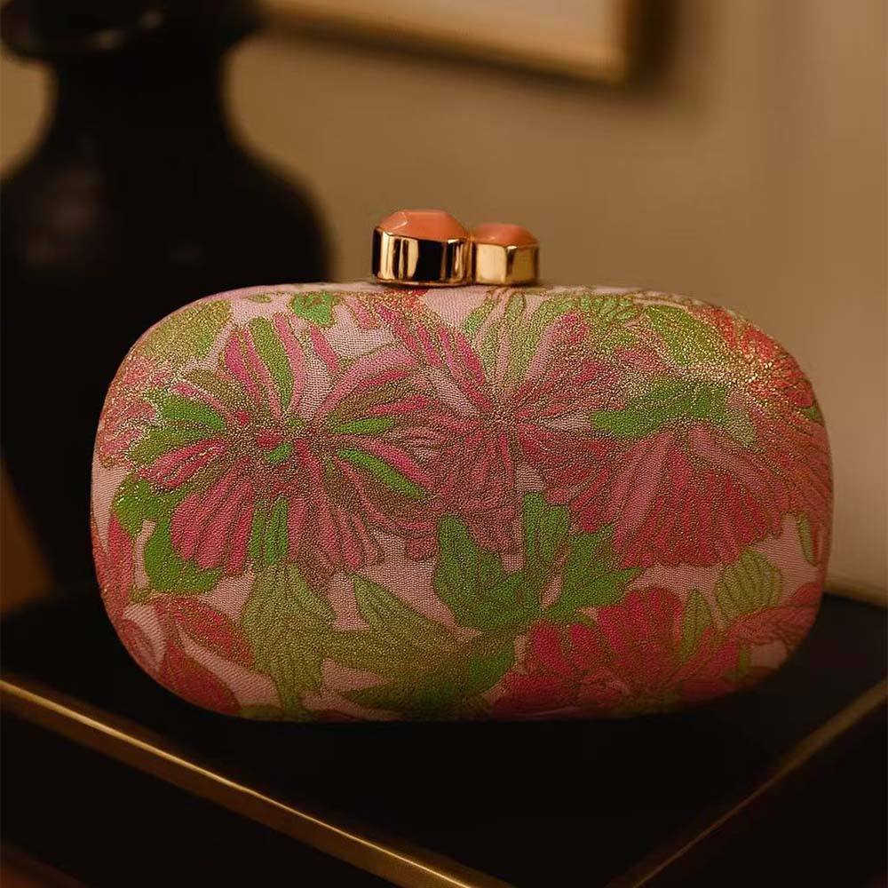 Trending Elegant Women Single Shoulder Evening Clutch Bag Floral Fabric Crossbody Bag Clutches for Party Wedding