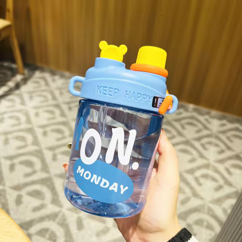 Water Cup Girls High-value Small Cute Student Double Drinking Straw Type Summer New Children Crossbody PC Suction Cup General