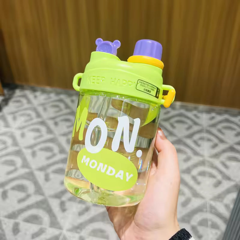 Water Cup Girls High-value Small Cute Student Double Drinking Straw Type Summer New Children Crossbody PC Suction Cup General