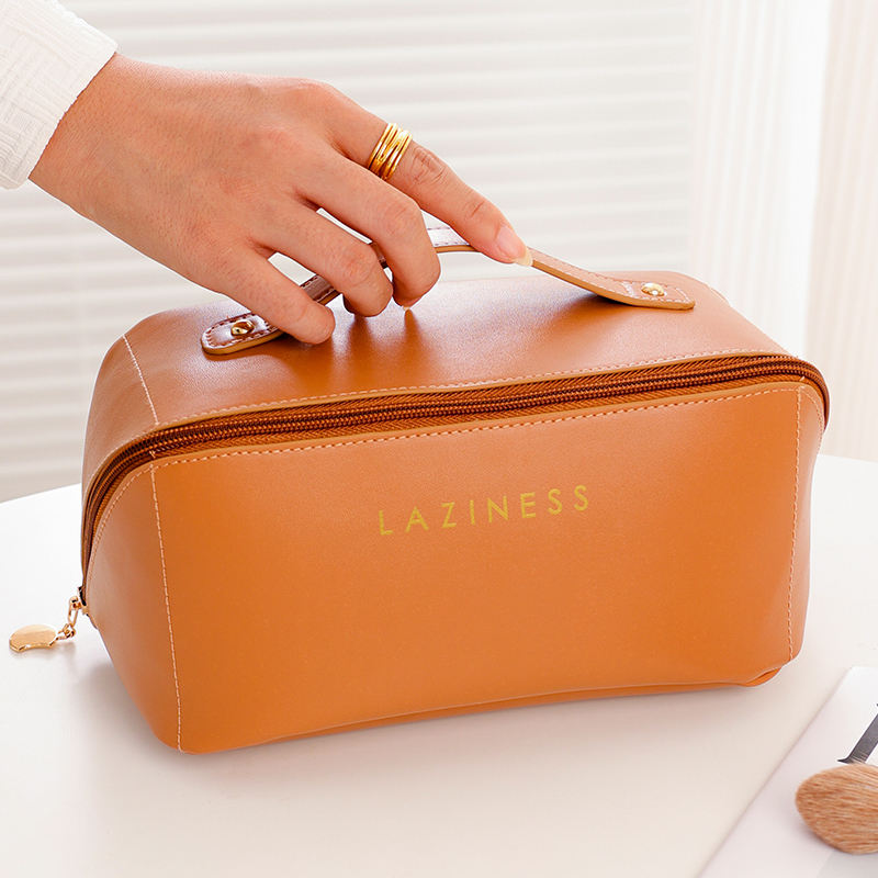 Large Capacity Travel Cosmetic Bags Outdoor Portable Pu Leather Zipper Makeup Bag for Washing Beauty