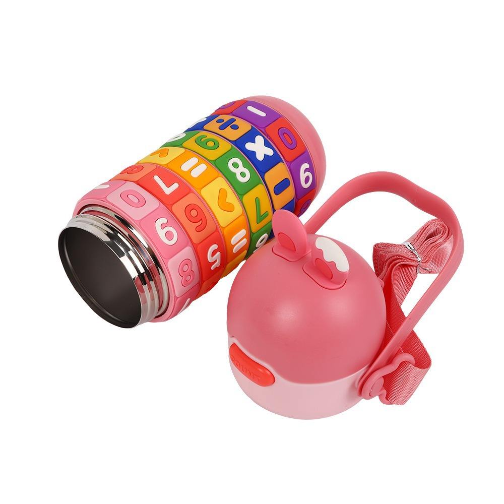 Stainless Steel Children's Educational Cartoon Insulated Cup Student Strap Portable Sports Water Bottle High-Value Straw Cup