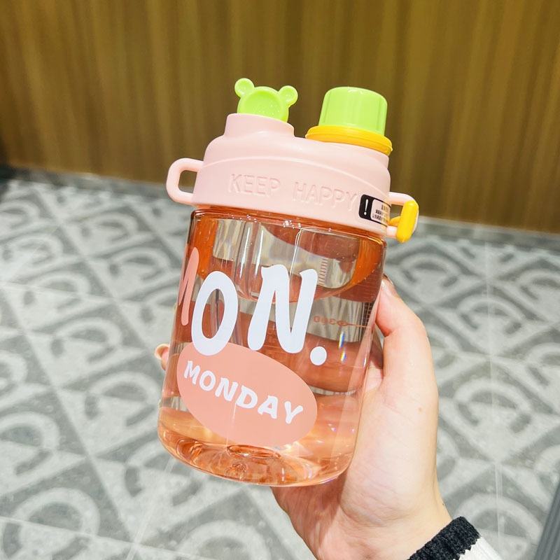 Water Cup Girls High-value Small Cute Student Double Drinking Straw Type Summer New Children Crossbody PC Suction Cup General