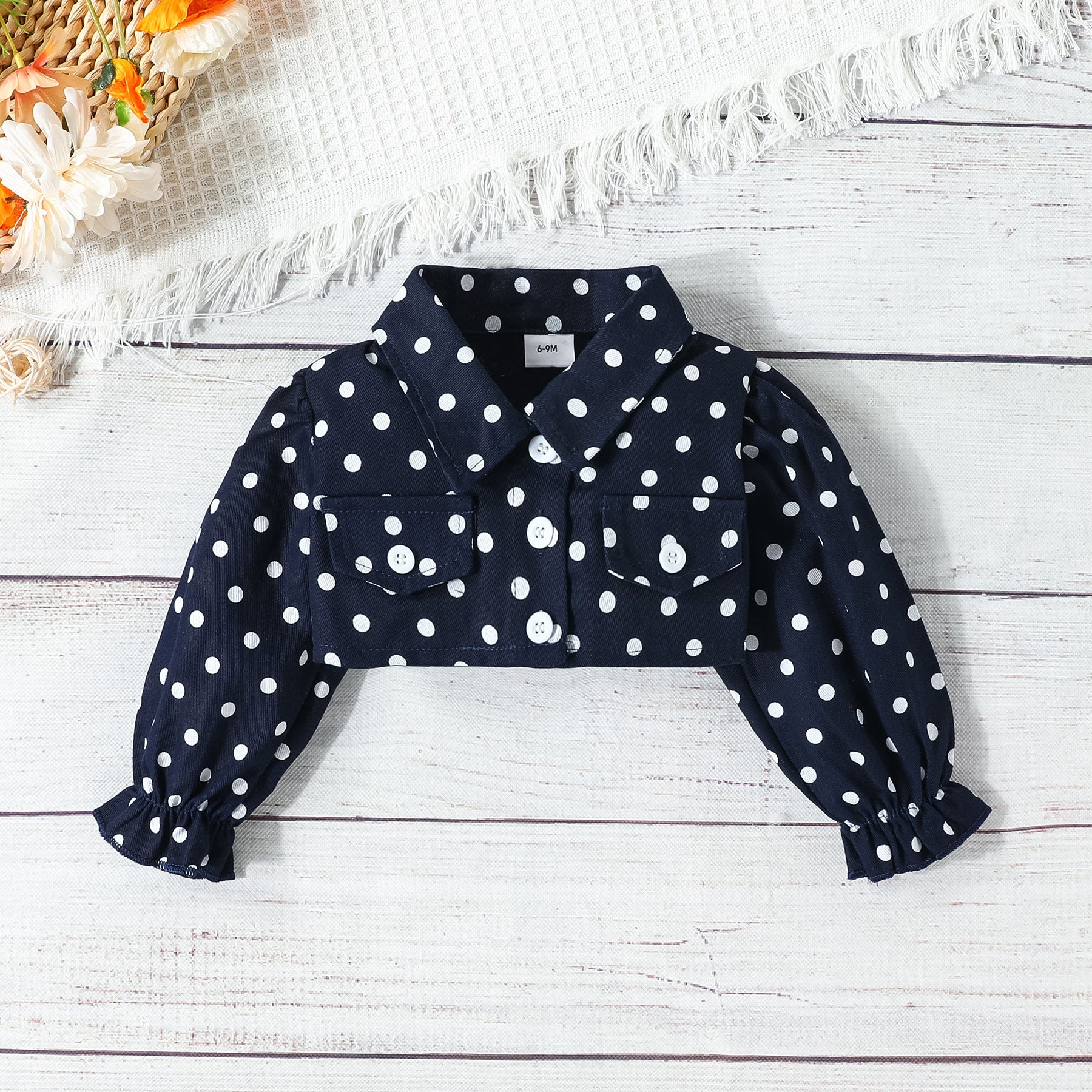 girls skirt suit baby and toddler sling mesh bow dress + polka dot lapel Tops