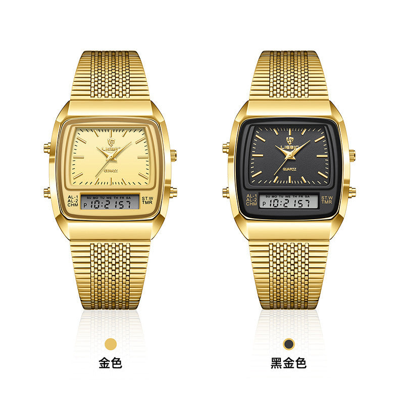 Business Casual Mesh Belt Waterproof Double Display Electronic Quartz Watch