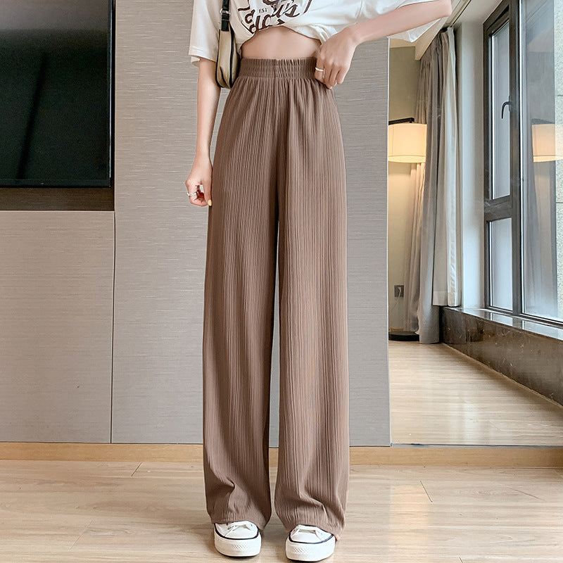 Ice Silk Wide-Leg Pants for Women, Thin Chiffon High-Waisted Loose Straight-Leg Slimming Casual Floor-Length Pants for Summer