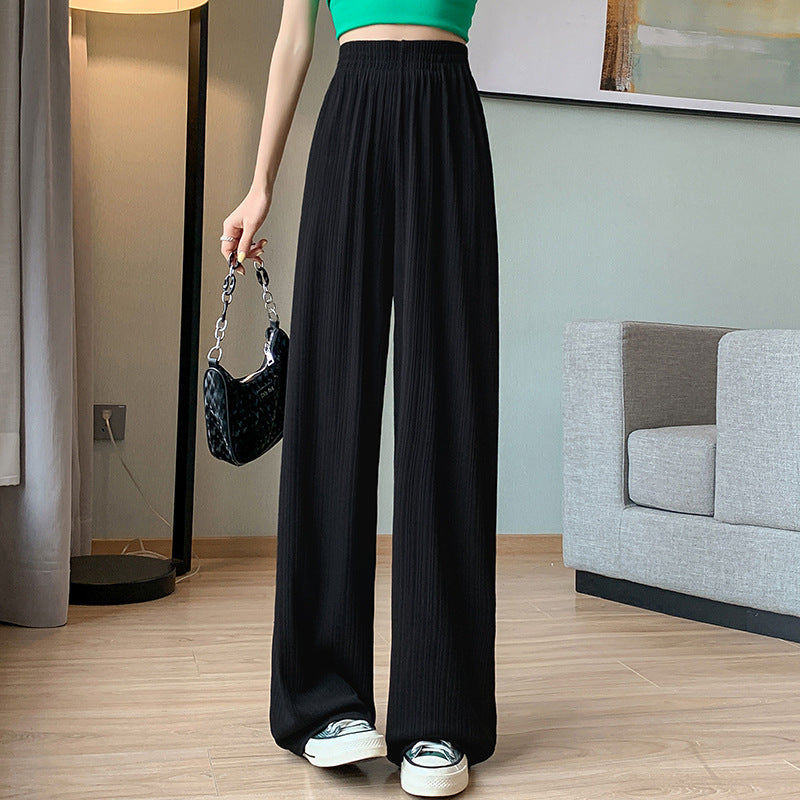 Ice Silk Wide-Leg Pants for Women, Thin Chiffon High-Waisted Loose Straight-Leg Slimming Casual Floor-Length Pants for Summer