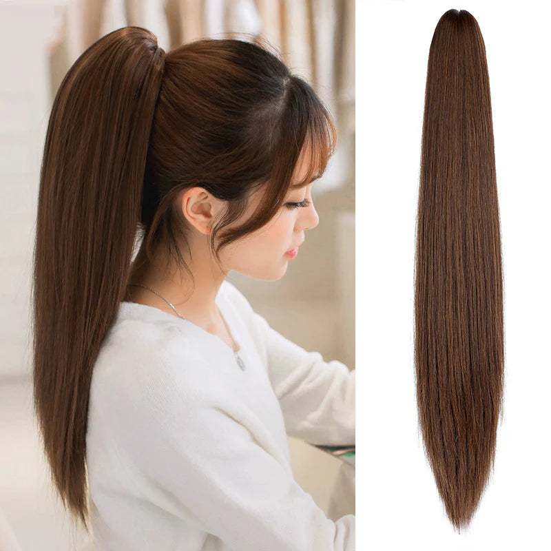 Ainizi 60cm 120 Grams Long Straight Synthetic Hair Extensions Small Claw Clip in Ponytails for Women