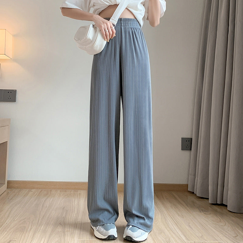 Ice Silk Wide-Leg Pants for Women, Thin Chiffon High-Waisted Loose Straight-Leg Slimming Casual Floor-Length Pants for Summer
