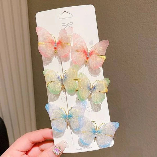 Gradient Color Moving Butterfly Super Fairy Children's Simulated Pearl Butterfly Hairpin