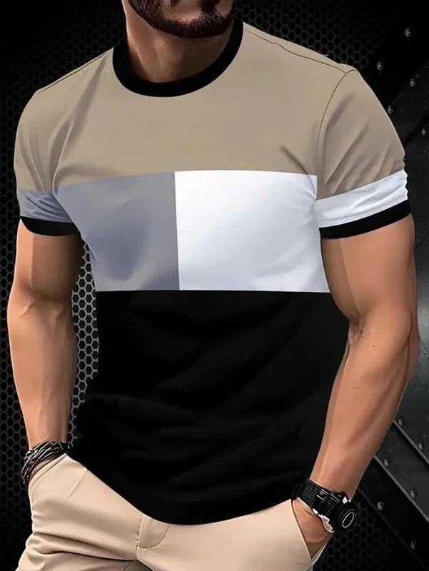 Summer Men Clothes Short Sleeve Round Neck Tops T Shirt Men Casual Fashion Fitness Running Sport Tops High Elasticity