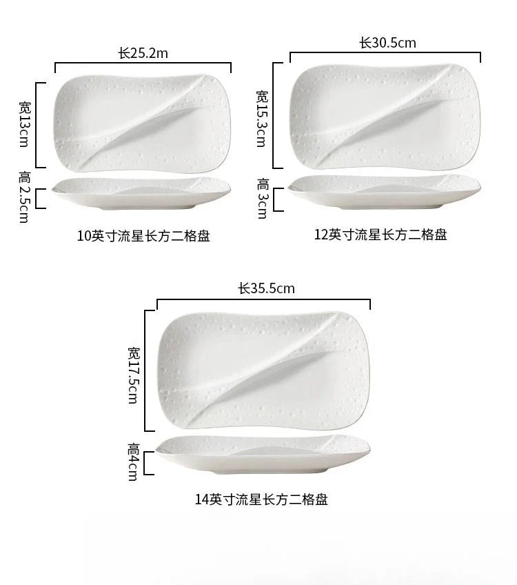 Creative Ceramic Divided Plate Dessert Serving Tray Commercial Hotel Home Sushi Fruit Snack Dish