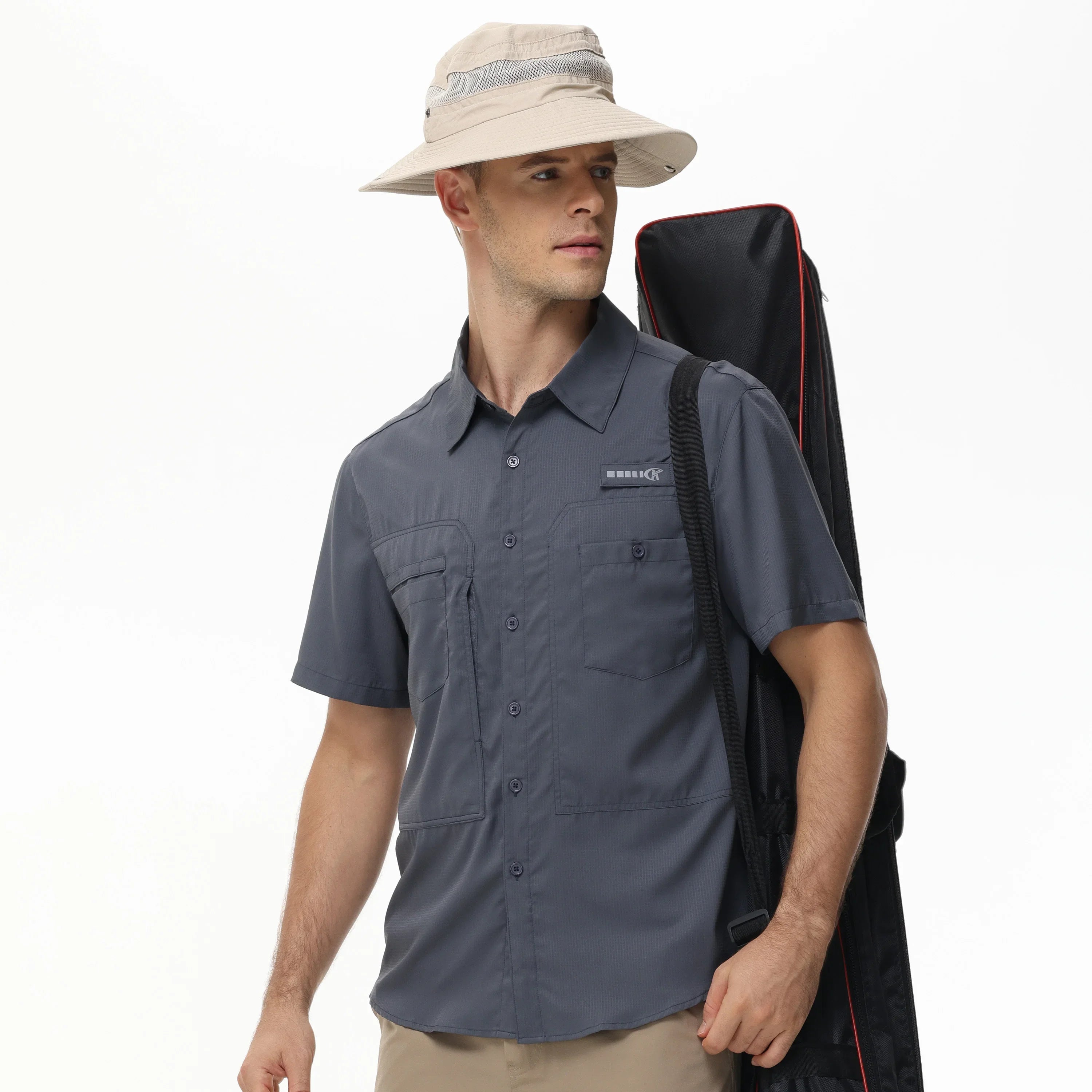 Men's Short Sleeve Lightweight Fishing Shirts, UPF 50+ Breathable Cargo Shirt, Button Down Tactical Shirts with Zip Pocket