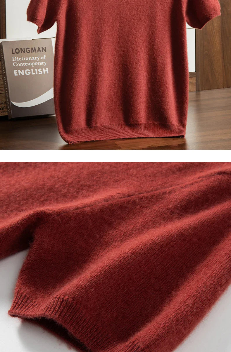 Men's T-shirt spring/Summer New Item 100% Cashmere Short Sleeved Men's Round Neck Knitted Pullover Vest Casual Men's Clothing