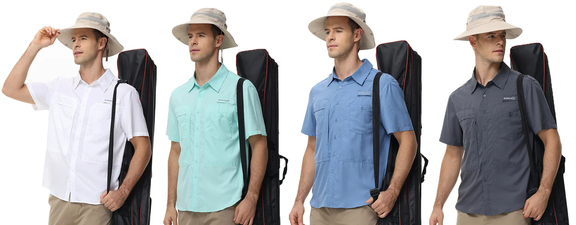 Men's Short Sleeve Lightweight Fishing Shirts, UPF 50+ Breathable Cargo Shirt, Button Down Tactical Shirts with Zip Pocket