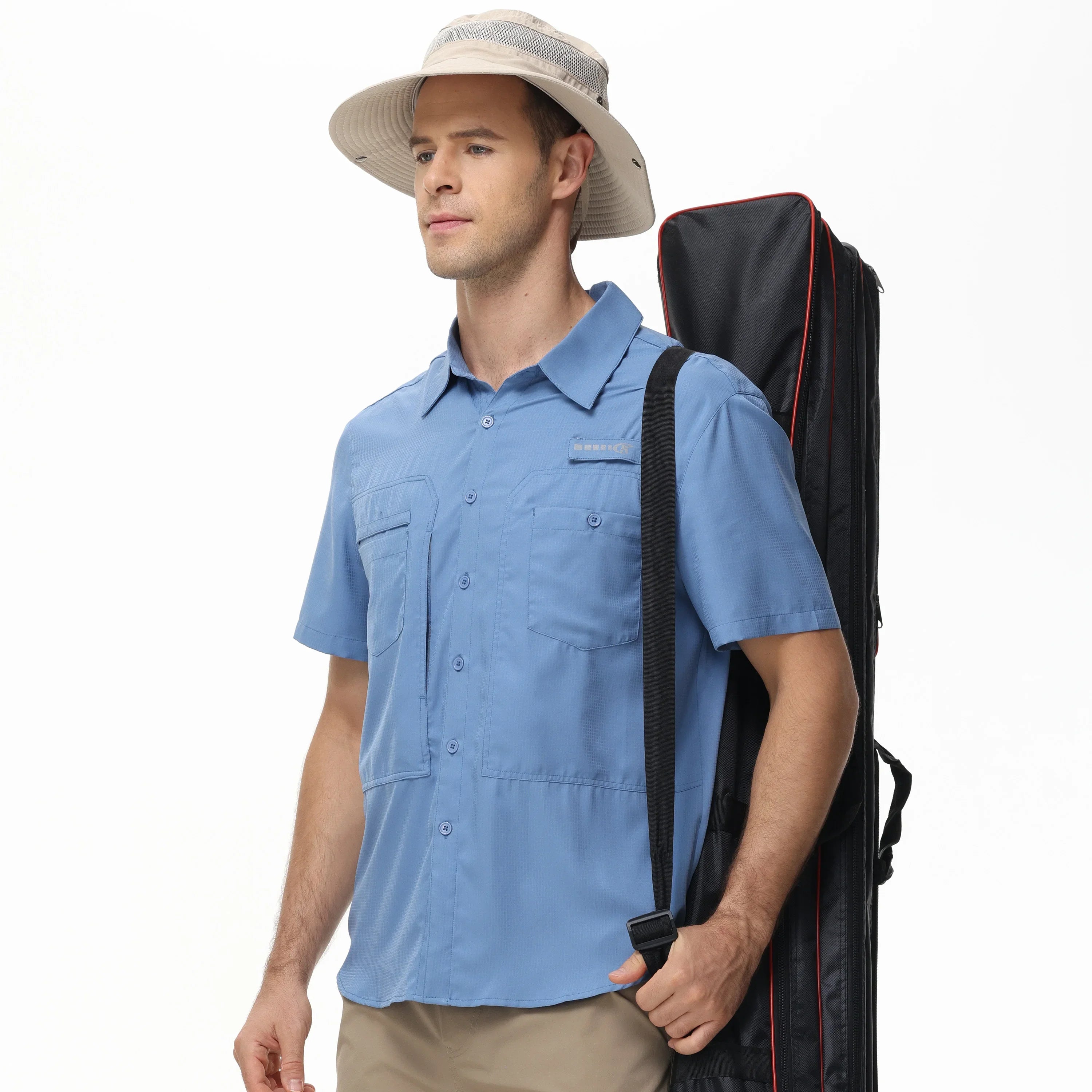 Men's Short Sleeve Lightweight Fishing Shirts, UPF 50+ Breathable Cargo Shirt, Button Down Tactical Shirts with Zip Pocket