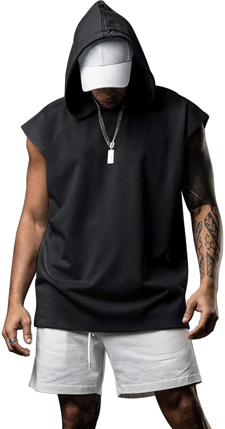 2025 Vest  Hooded Solid Color New Men's Casual Pullover Sports Men's T-shirt Sleeveless Men's Waistcoat Loose