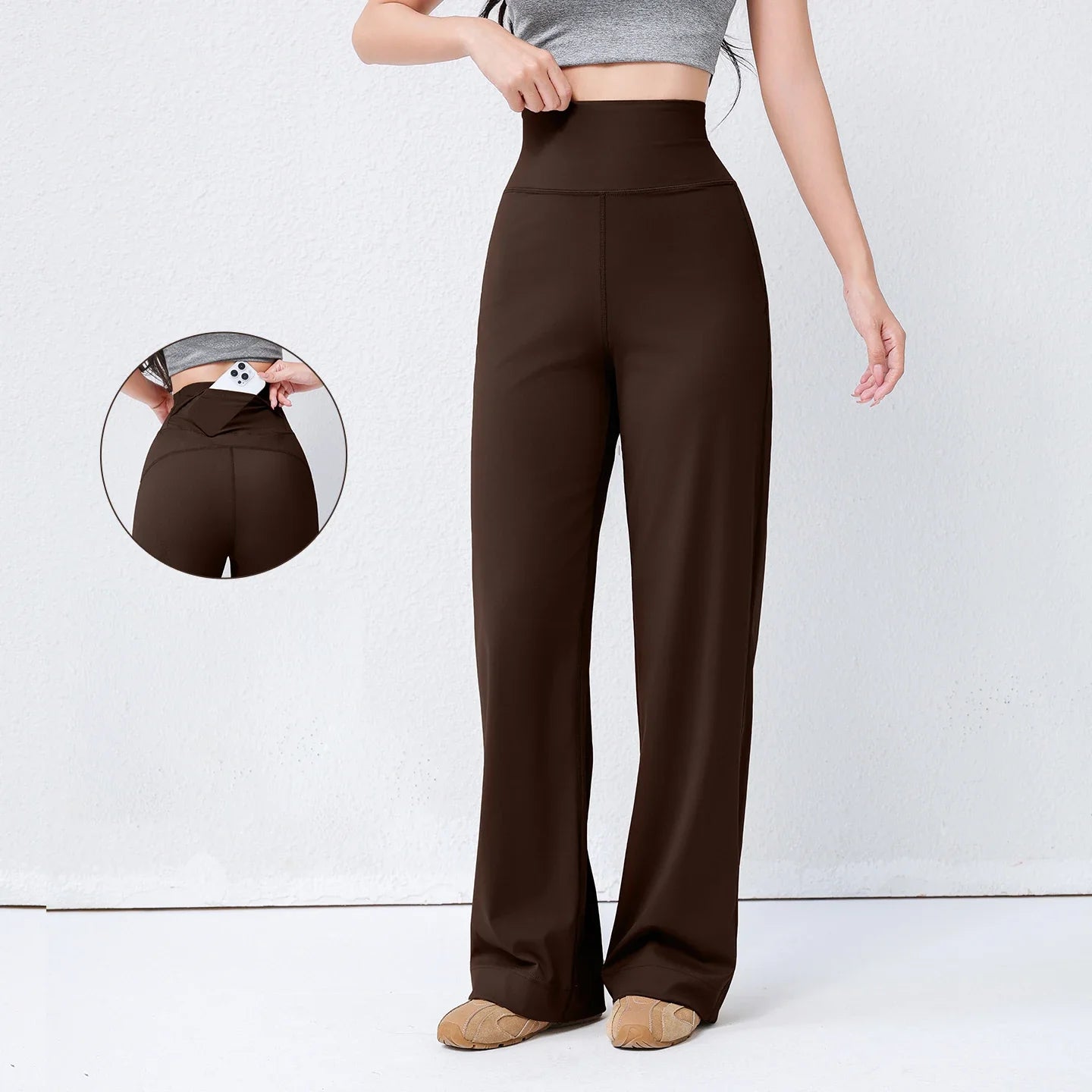 Women's High Waist Yoga Pants Loose Fit Straight Wide Leg Solid Color Spring Outdoor Wear Sports Fitness