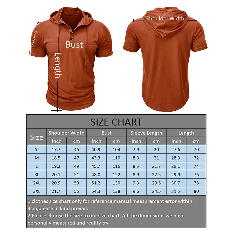Men's Short-sleeved T-shirts for Sports and Fitness American-style Henley Shirt Hooded Top