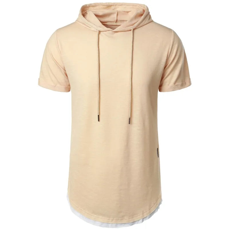Summer Hooded Sweatwear New Mens Short Sleeve Loose T-shirt Solid Color Lightweight Hoodie Fitness Breathable Collar Tops