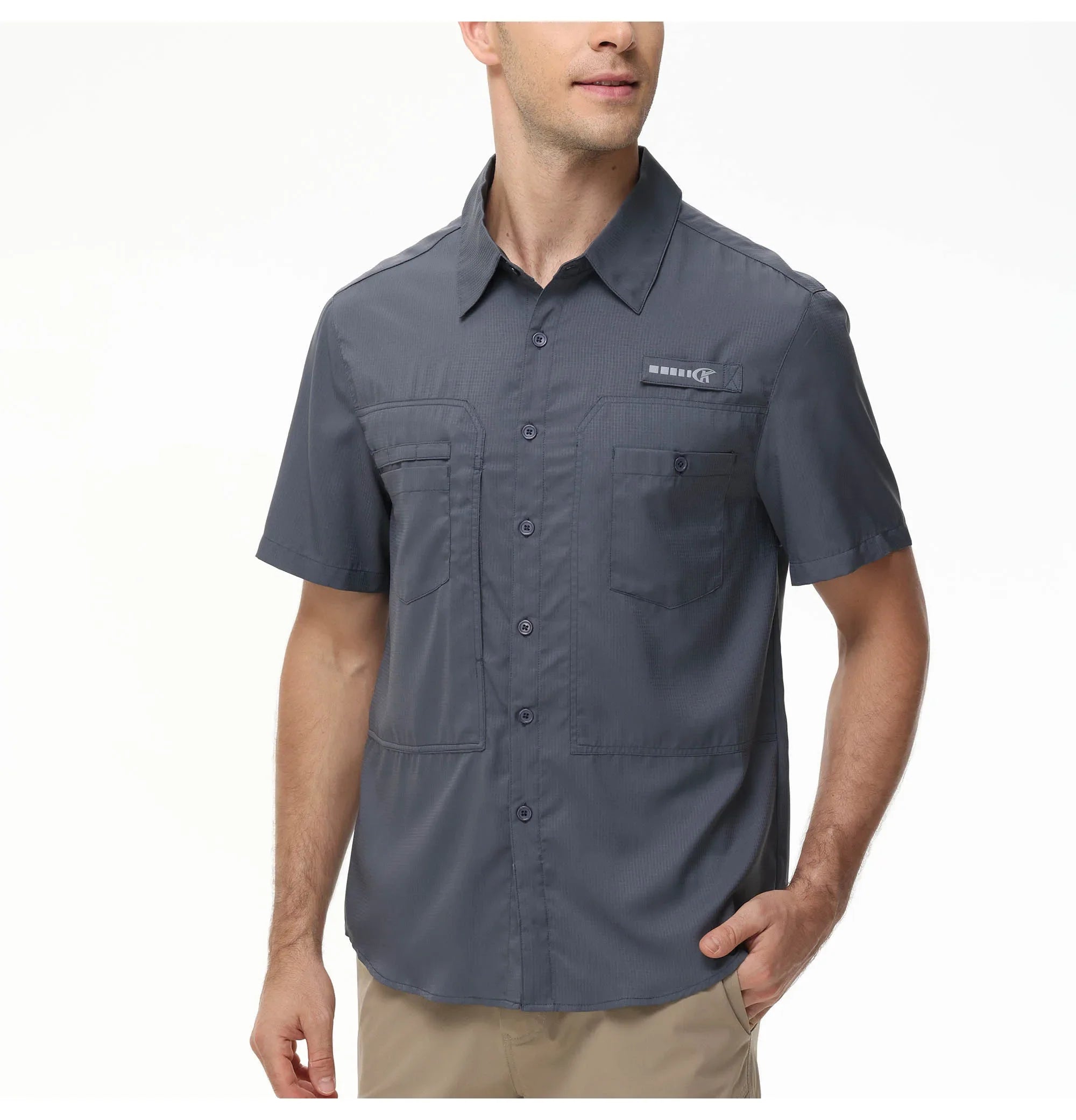 Men's Short Sleeve Lightweight Fishing Shirts, UPF 50+ Breathable Cargo Shirt, Button Down Tactical Shirts with Zip Pocket