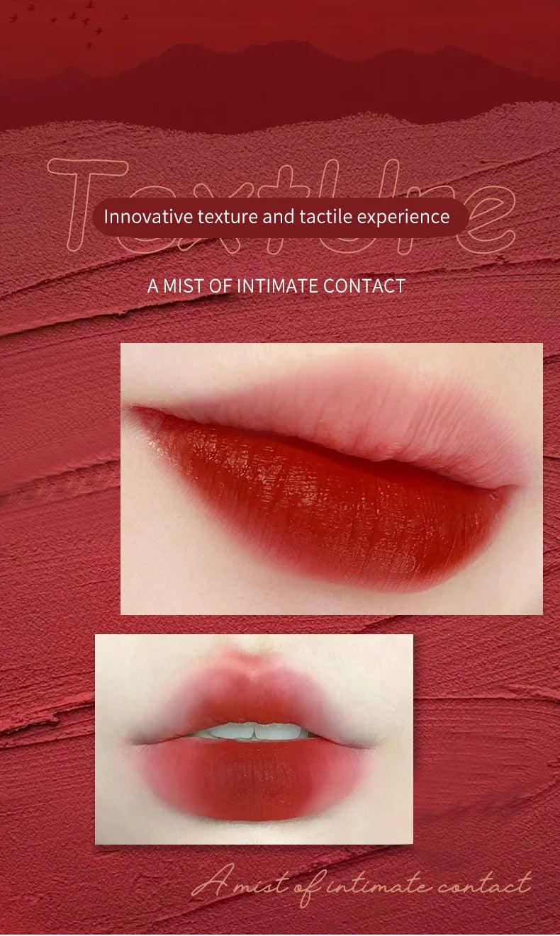 PEACHWHO Ruby Velvet Foggy Lip Glaze Matte Lip Stain Moisturizing Longlasting Waterproof Natural Smooth Silky Lipstick Cosmetics