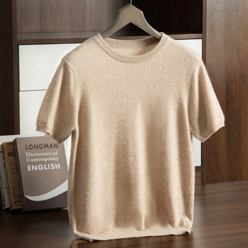 Men's T-shirt spring/Summer New Item 100% Cashmere Short Sleeved Men's Round Neck Knitted Pullover Vest Casual Men's Clothing