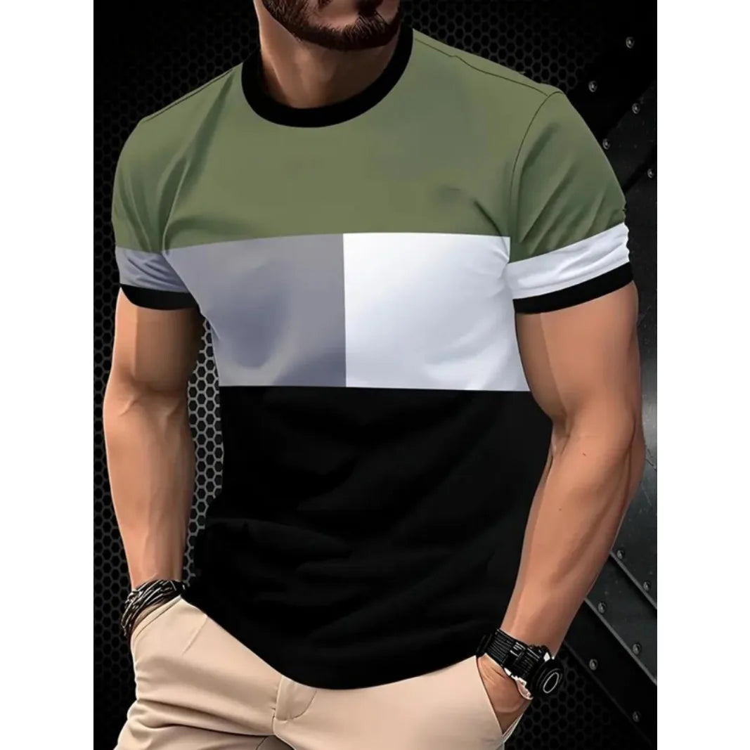 Summer Men Clothes Short Sleeve Round Neck Tops T Shirt Men Casual Fashion Fitness Running Sport Tops High Elasticity