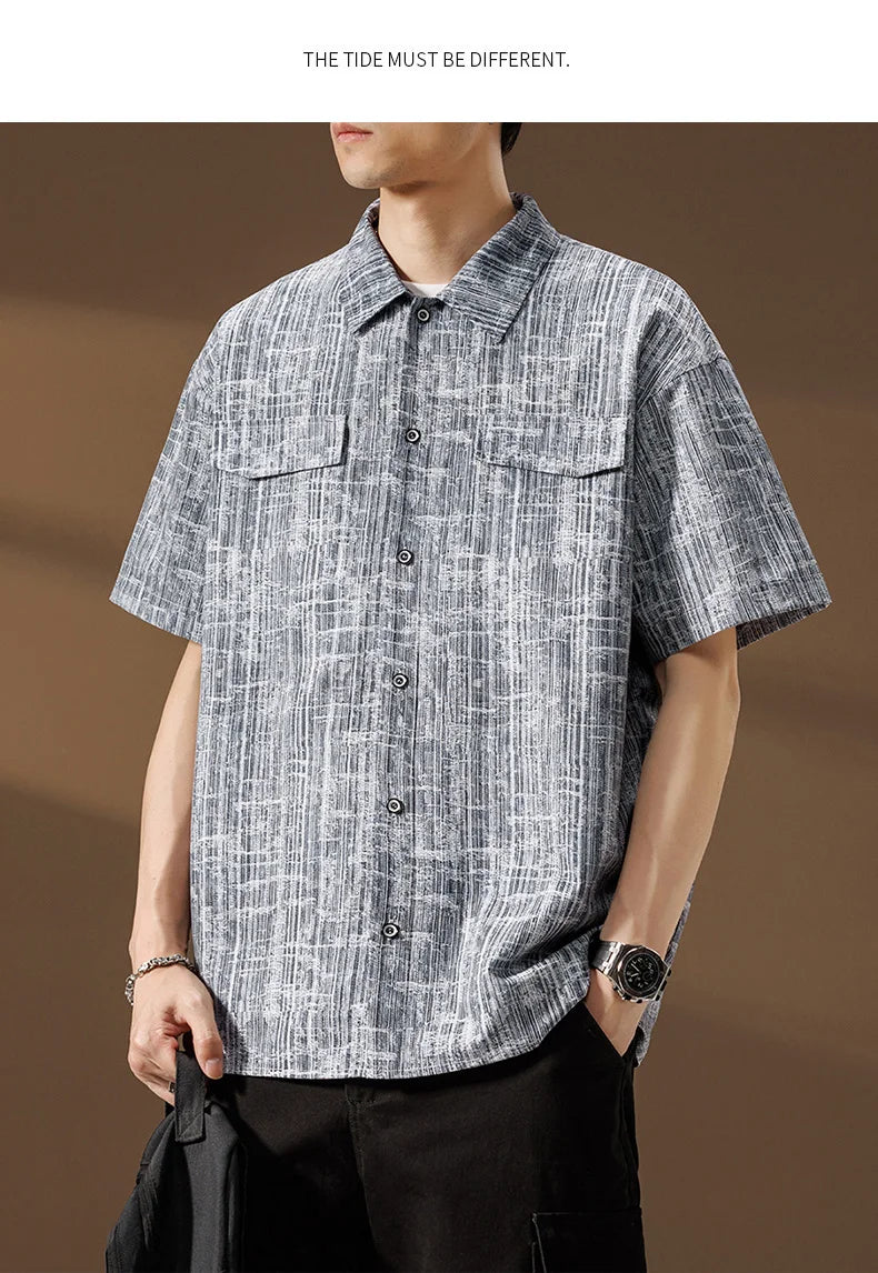 Men Shirt Short Sleeve Stripe Summer Hip Hop Oversize 6XL 7XL 8XL Plus Size Casual Plaid Streetwear Loose Pocket High Quality
