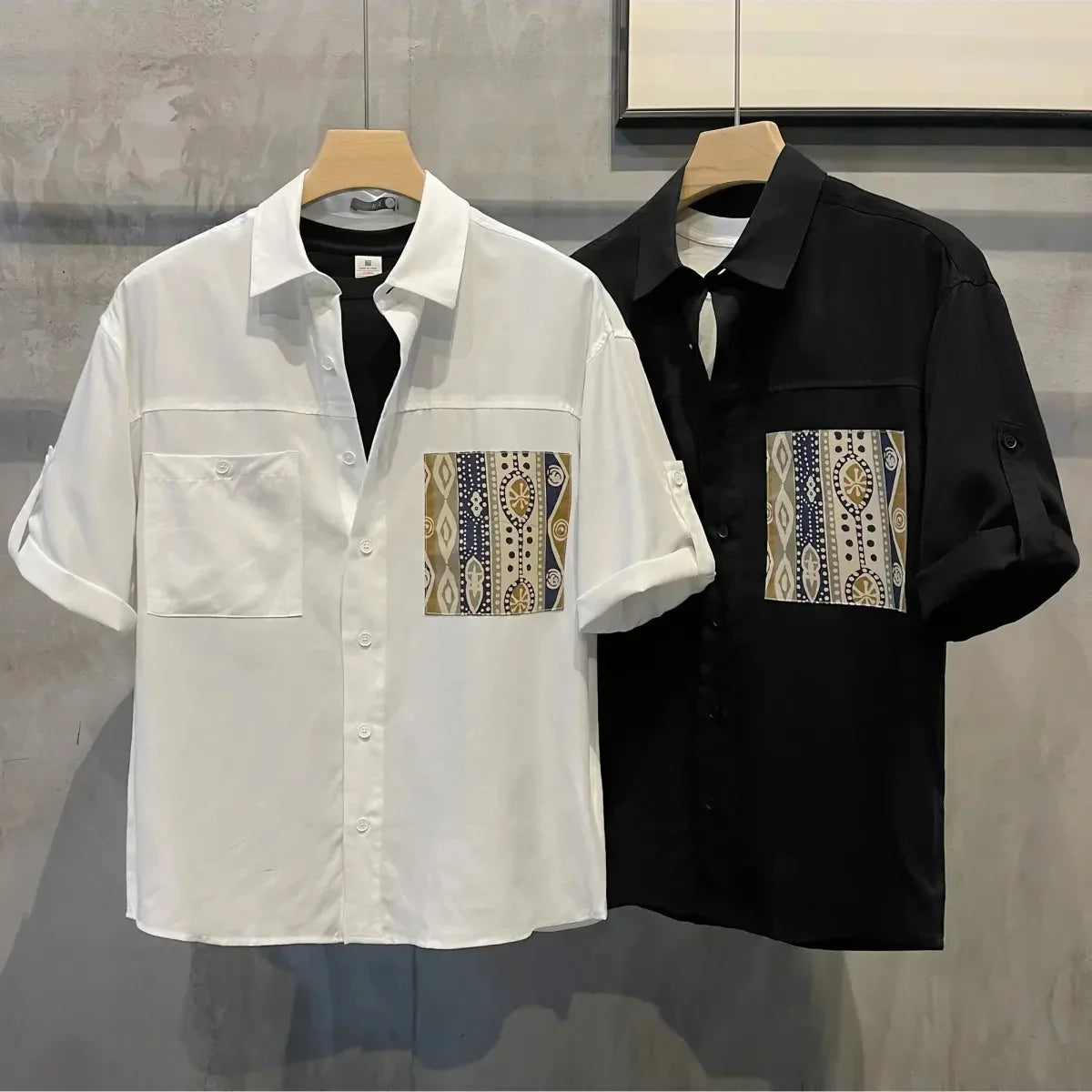 Short Sleeve With Pocket Male Shirts Button Up Print Loose Men's Shirt Fashion 2025 Summer Vintage Tops High Quality Clothing