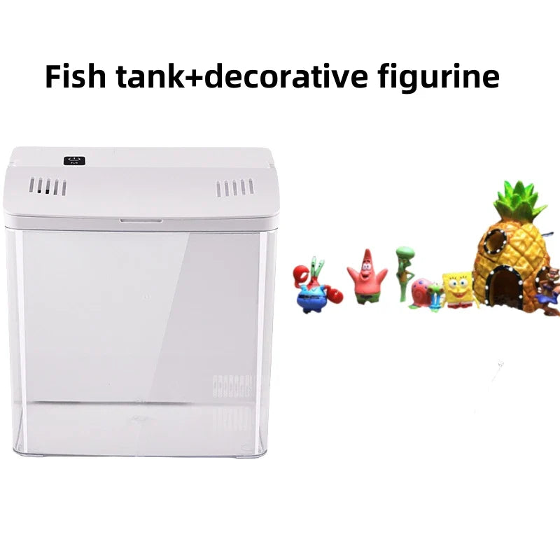 Home mini fish tank, living room fish tank, office desktop water free ecological, self circulating filter， Acrylic aquarium