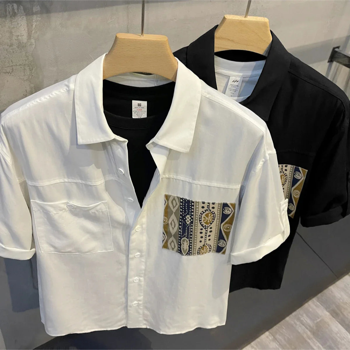 Short Sleeve With Pocket Male Shirts Button Up Print Loose Men's Shirt Fashion 2025 Summer Vintage Tops High Quality Clothing