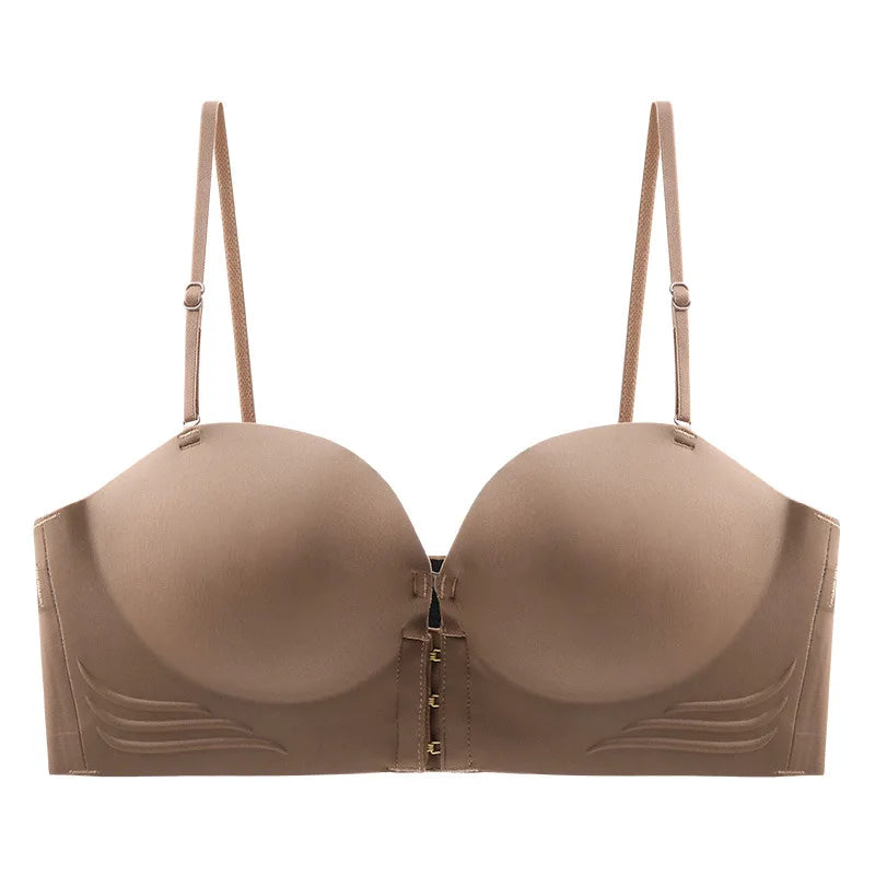Front Closure Strapless Bras For Women Seamless Push Up Brassiere Thick Soft Underwear Solid Color Adjustable Invisible Lingerie