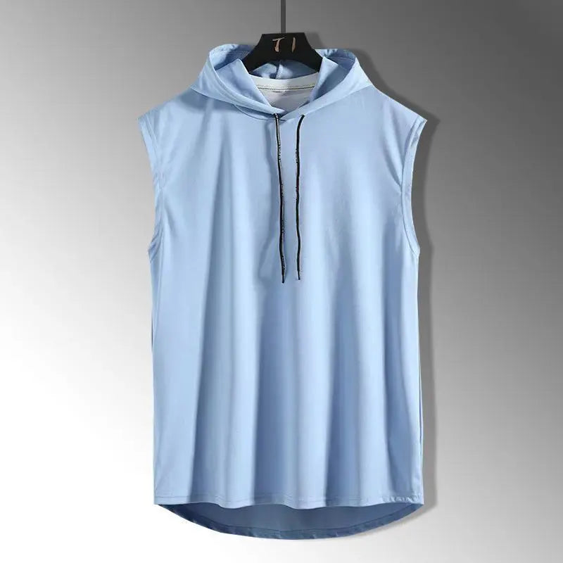 Summer men's sleeveless hooded vest, casual style solid color versatile T-shirt