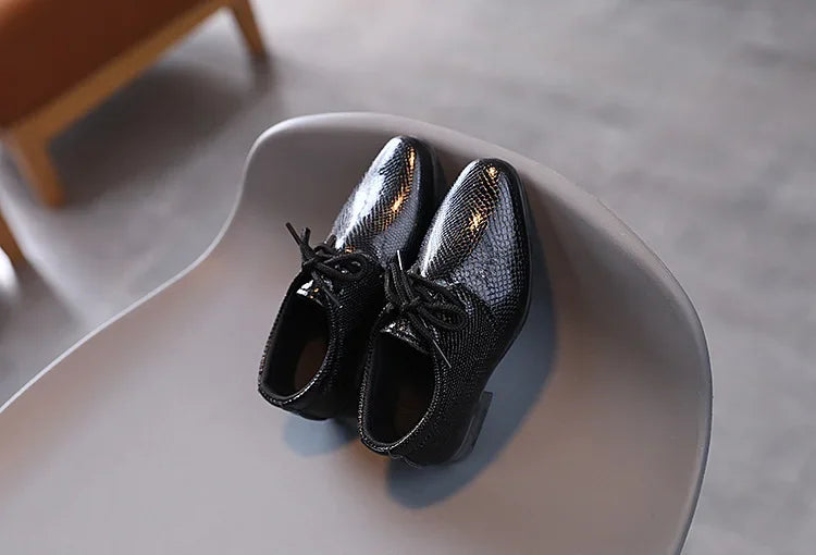 Boy Leather Shoe Black White Versatile Children's Flats for School Performance Causal Fashion Lace-up Kids Formal Uniform Shoes