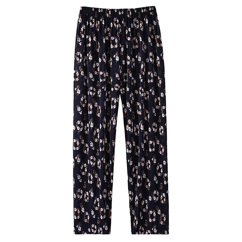 High Waist Floral Pants Straight Leg Home Leisure Women's plus Size High Elasticity Air Conditioning Pants Casual Trousers