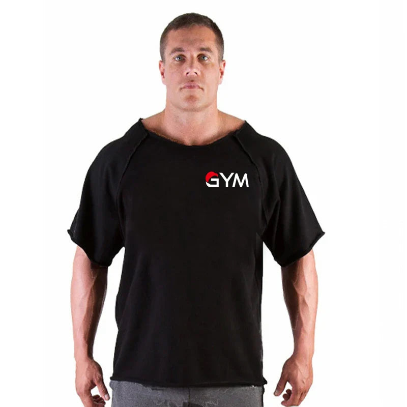 Men's Oversized Shirt Fitness Sport Running T-Shirts Gym TShirts Athletic Loose Tops Tee Summer Cotton GYM Tops Tees