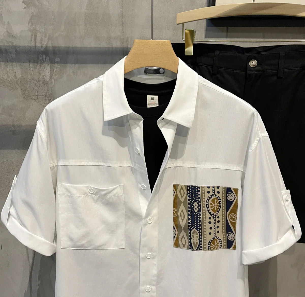 Short Sleeve With Pocket Male Shirts Button Up Print Loose Men's Shirt Fashion 2025 Summer Vintage Tops High Quality Clothing