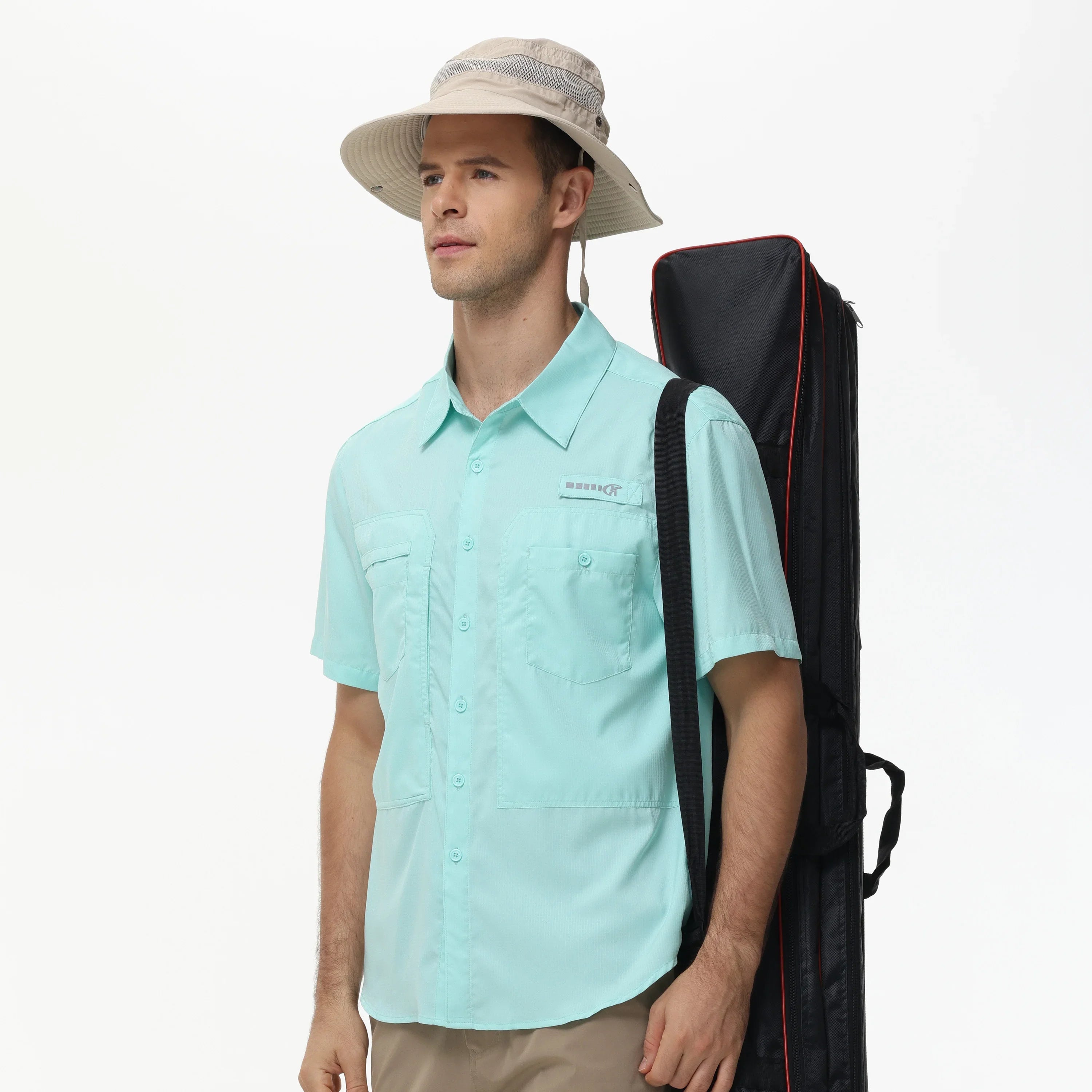 Men's Short Sleeve Lightweight Fishing Shirts, UPF 50+ Breathable Cargo Shirt, Button Down Tactical Shirts with Zip Pocket